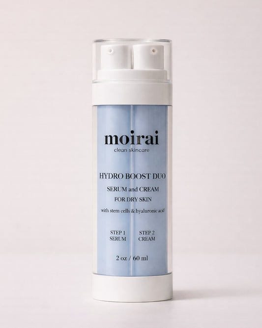 Moirai Hydro Boost Duo dual chamber serum ad cream for dry skin with hyaluronic acid and stem cells
