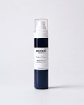 Moirai Super Fruits Refreshing and Nourishing Toner in a deep navy-blue bottle with white pump on a soft blush background